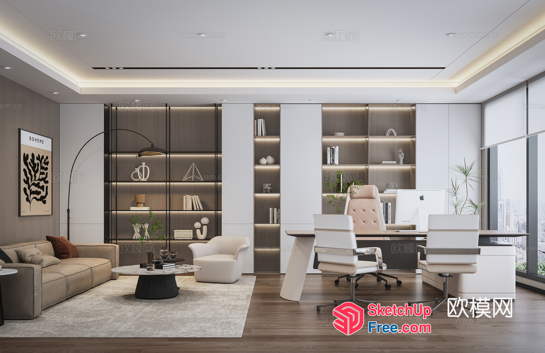 Modern Office Space With White And Brown Decor 3D SketchUp File