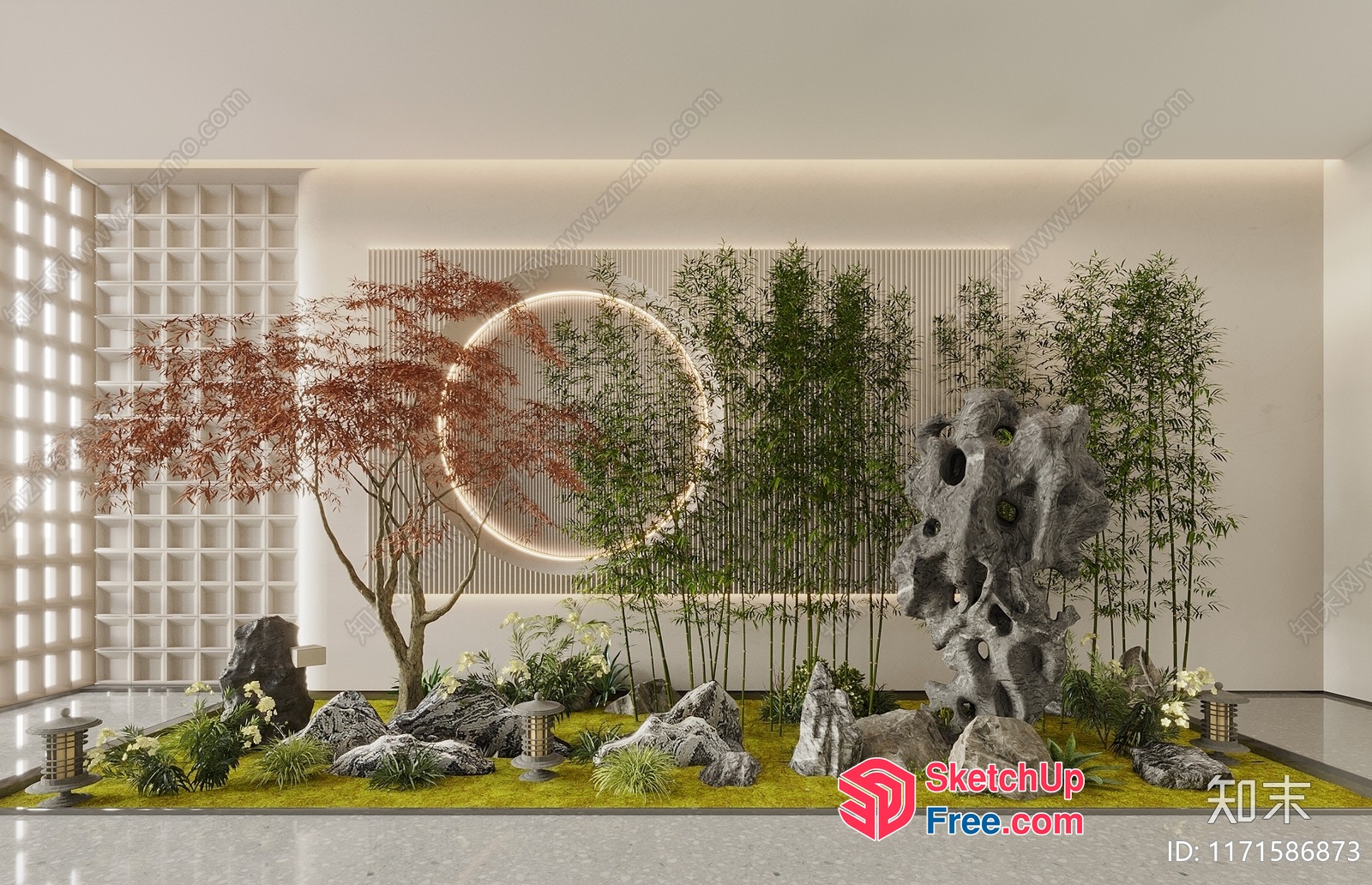 Serene Japanese-Inspired Interior Garden Oasis 3D SketchUp File