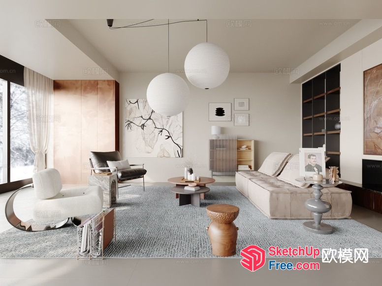 Modern Minimalist Living Room Design With Natural Elements 3D SketchUp File