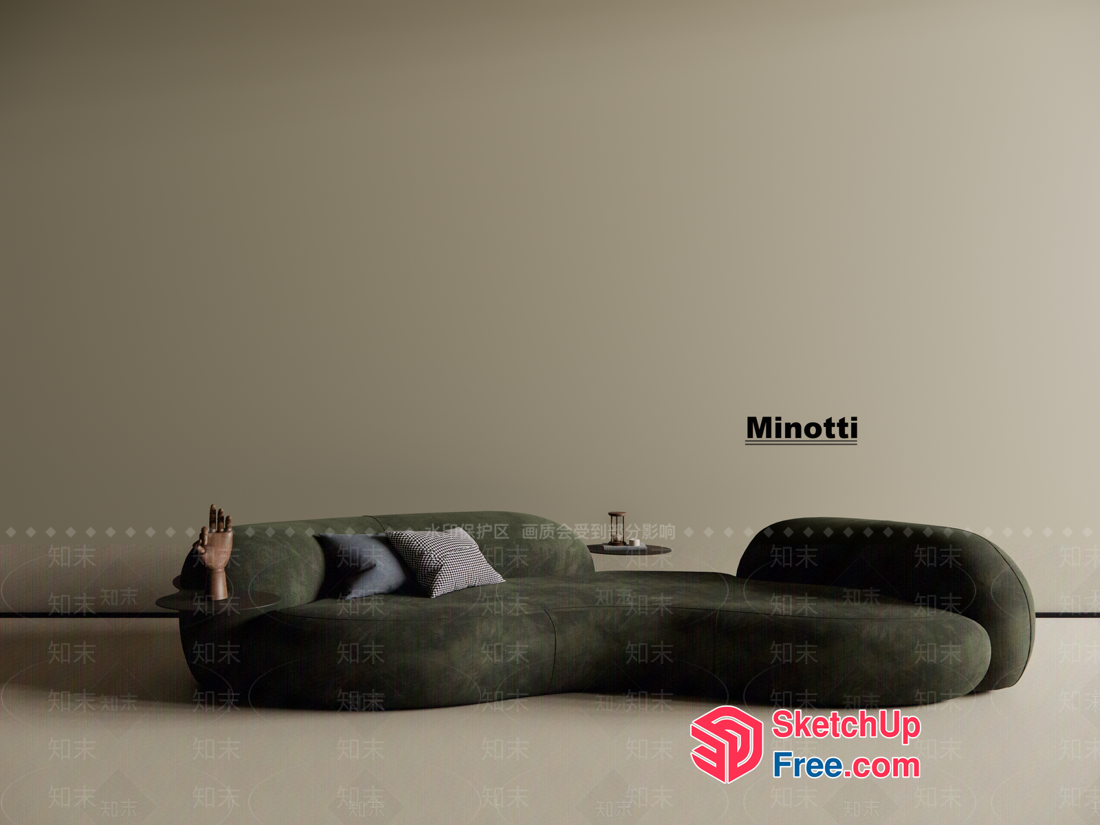 Modern Minotti Sofa With Pillows 3D SketchUp File