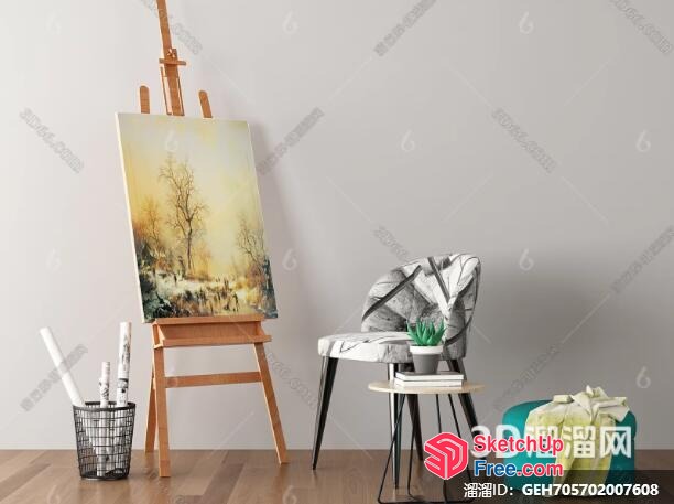 Artistic Modern Interior With Painting And Decorative Items 3D SketchUp File