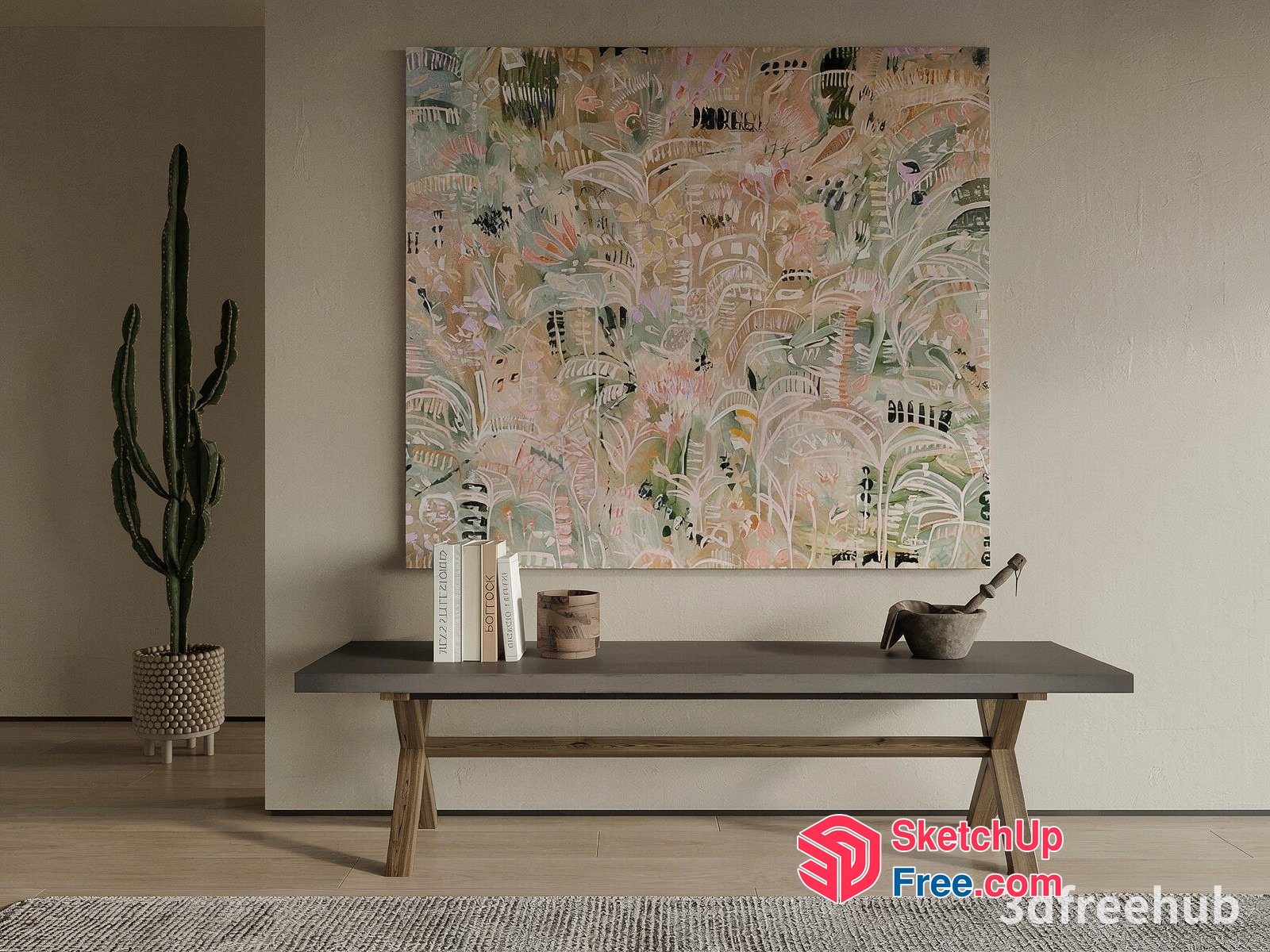 Abstract Tropical Leaf Pattern Artwork In Neutral Tones 3D SketchUp File