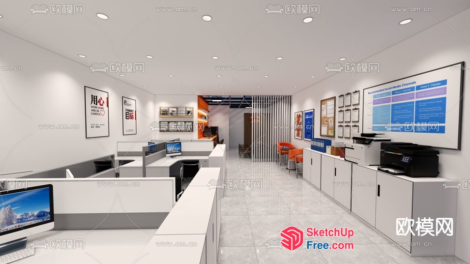 Modern Office Interior With White And Grey Decor 3D SketchUp File