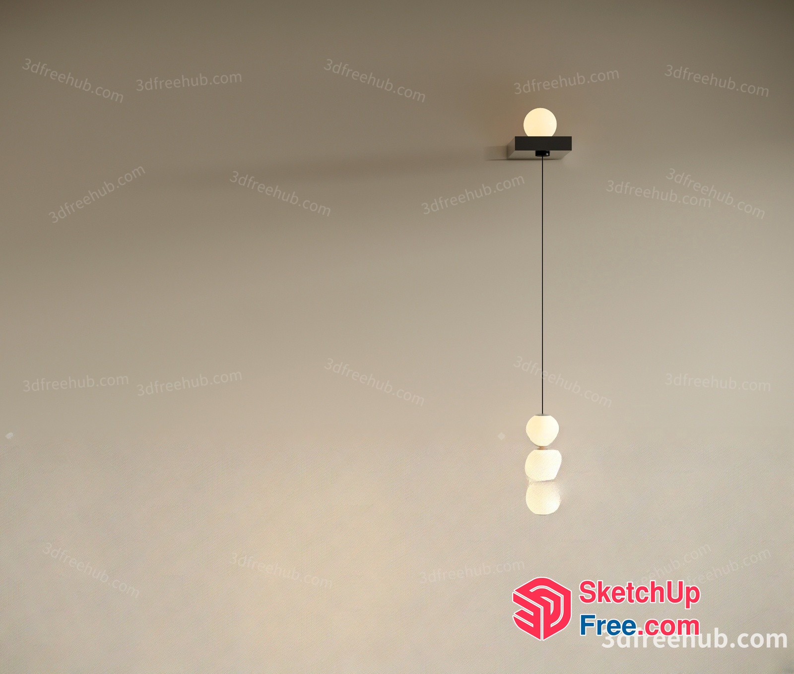 Minimalist Hanging Light Fixture With Three Glass Globes 3D SketchUp File