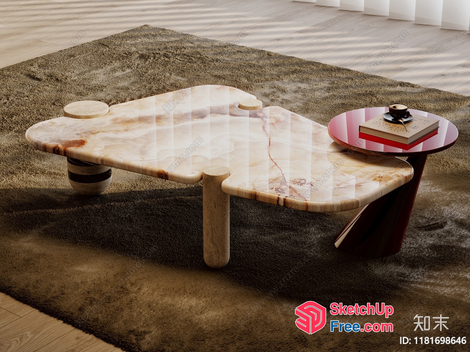 Modern Living Room Interior With Marble Coffee Table 3D SketchUp File