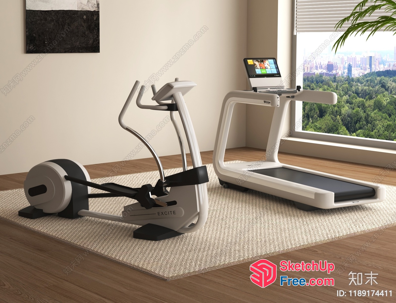 Modern Home Gym Setup With City View 3D SketchUp File