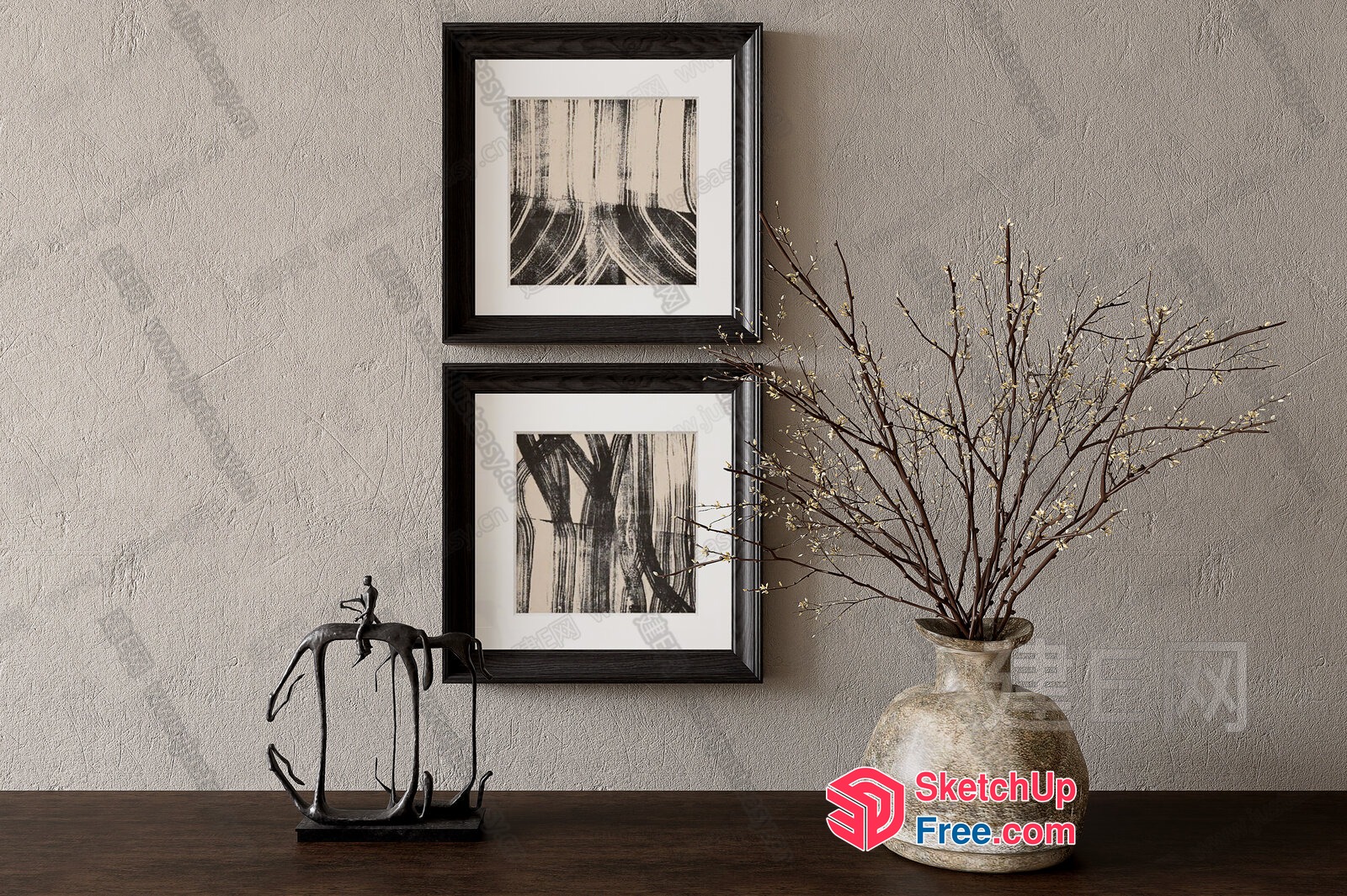Modern Artwork And Decorative Pieces On A Wooden Table 3D SketchUp File