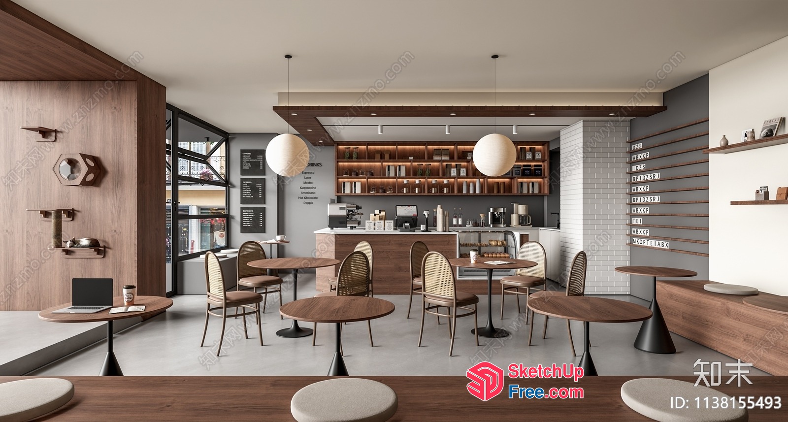 Modern Minimalist Coffee Shop Interior 3D SketchUp File