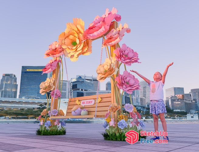Colorful Flower Swing With Cityscape View 3D SketchUp File