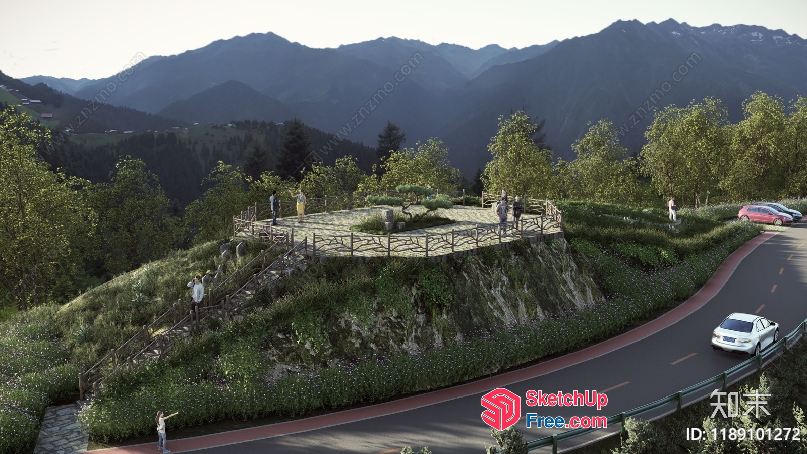 Serene Mountain Roadside Overlook 3D SketchUp File