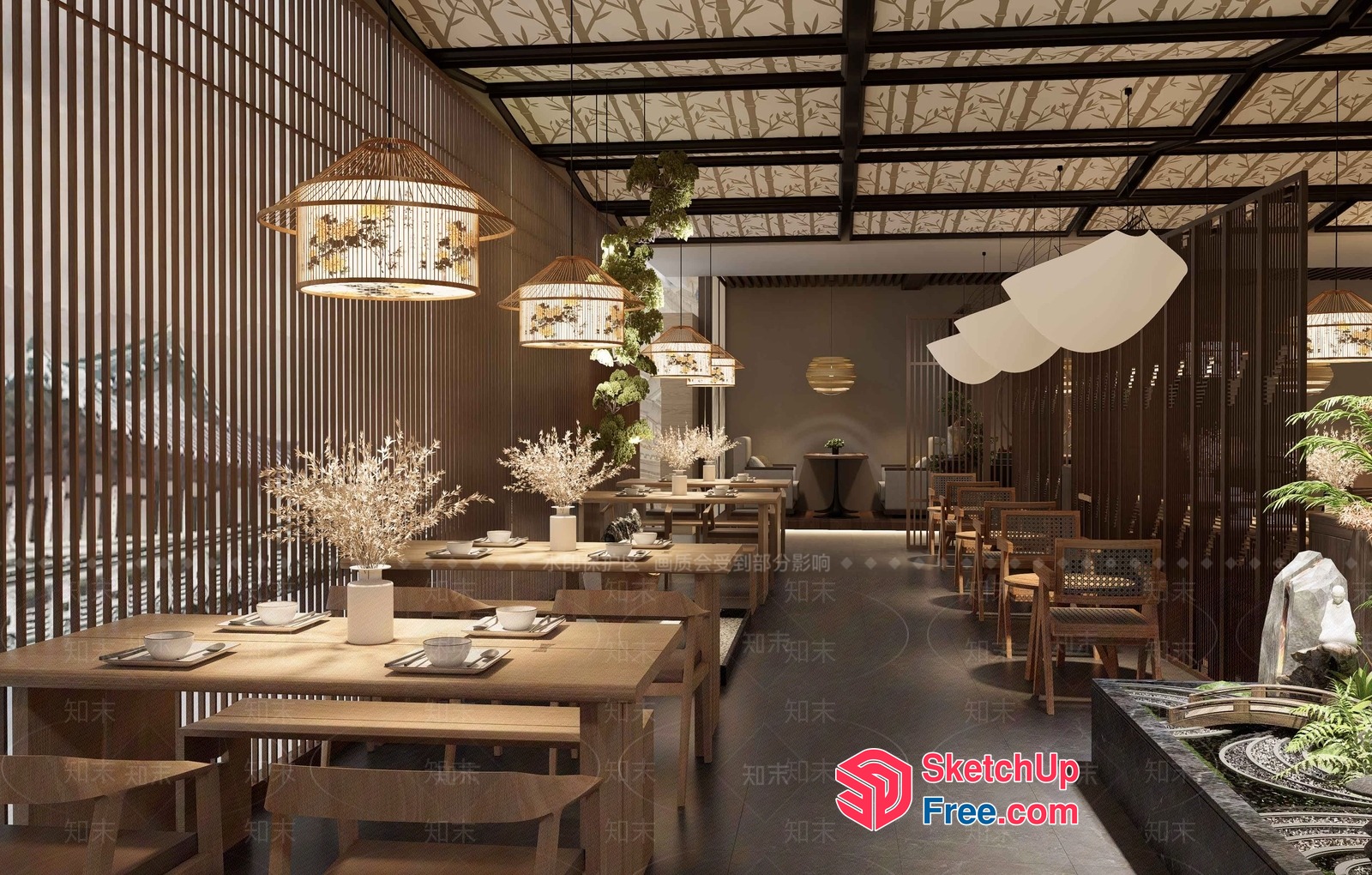 Modern Asian-Inspired Dining Room With Natural Elements 3D SketchUp File