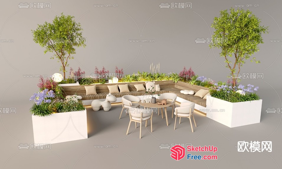 Modern Outdoor Living Space With Comfortable Seating And Natural Elements 3D SketchUp File