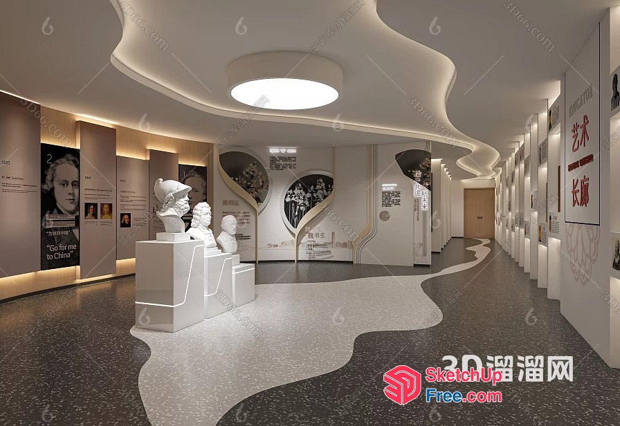 Modern Museum Interior With Unique Ceiling Design 3D SketchUp File