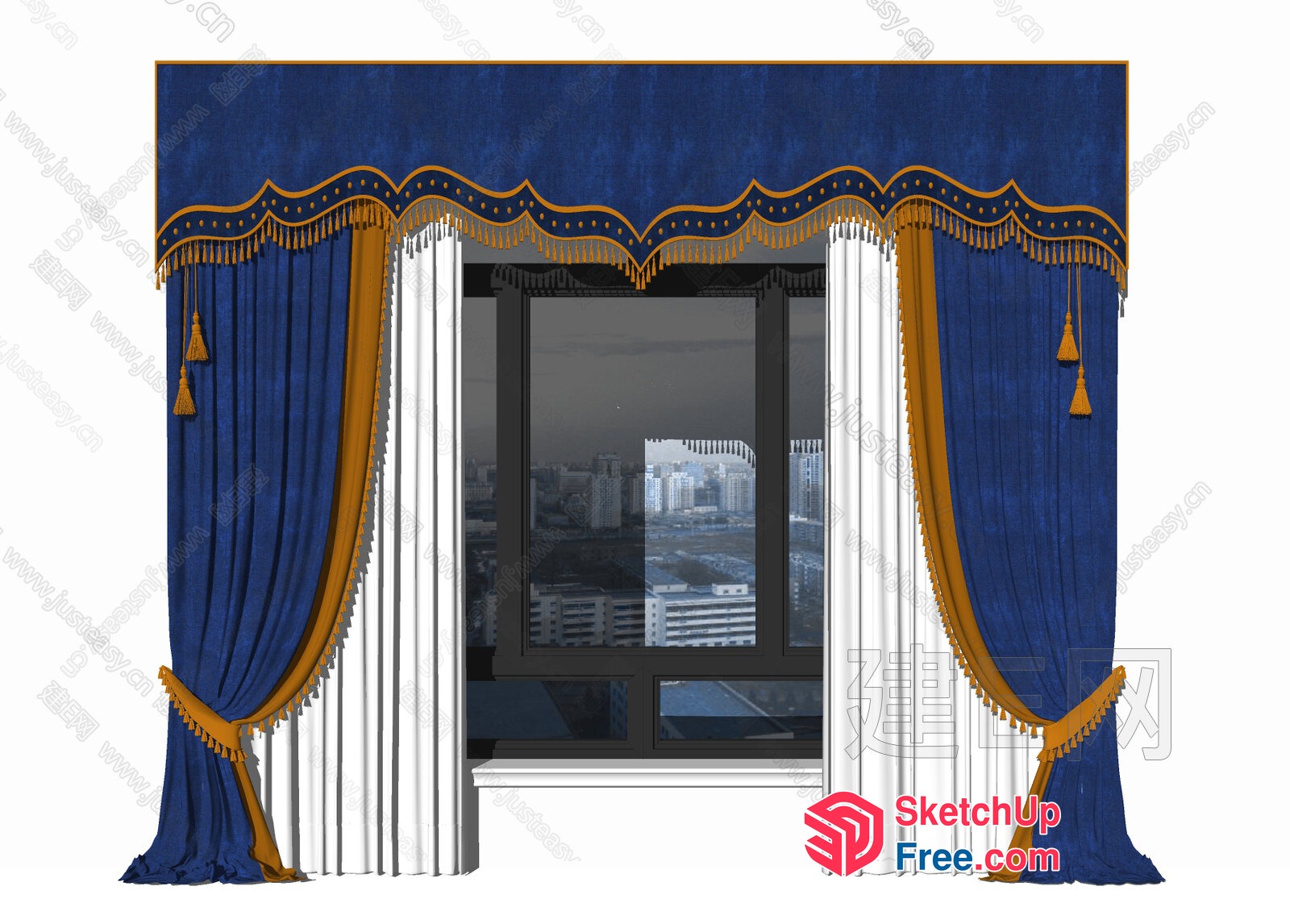 Ornate Blue And Gold Curtain Design 3D SketchUp File