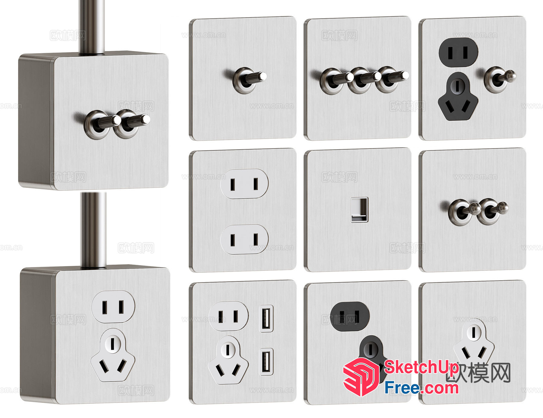 Modern Silver Metal Electrical Outlet Decor 3D SketchUp File