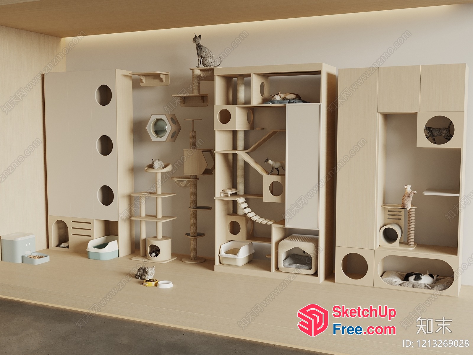 Modern Cat Condo With Multiple Levels And Cat Towers 3D SketchUp File