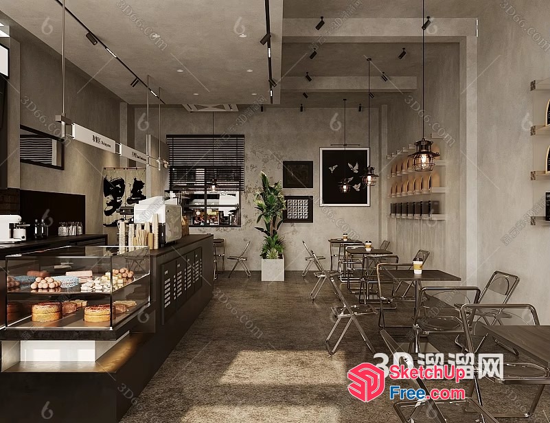 Modern Industrial Cafe Interior 3D SketchUp File