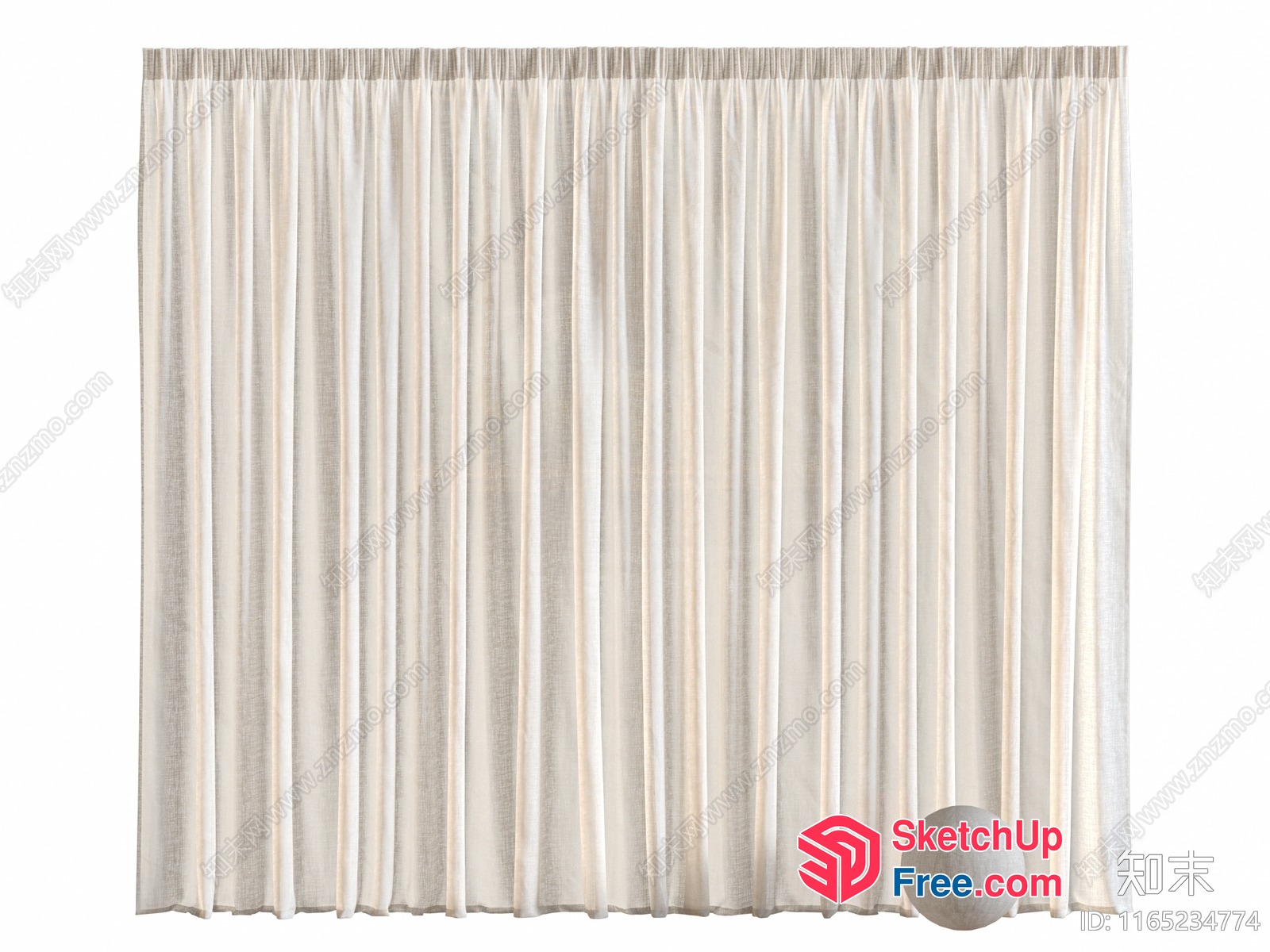 Elegant White Curtain Panel For Window Or Door 3D SketchUp File