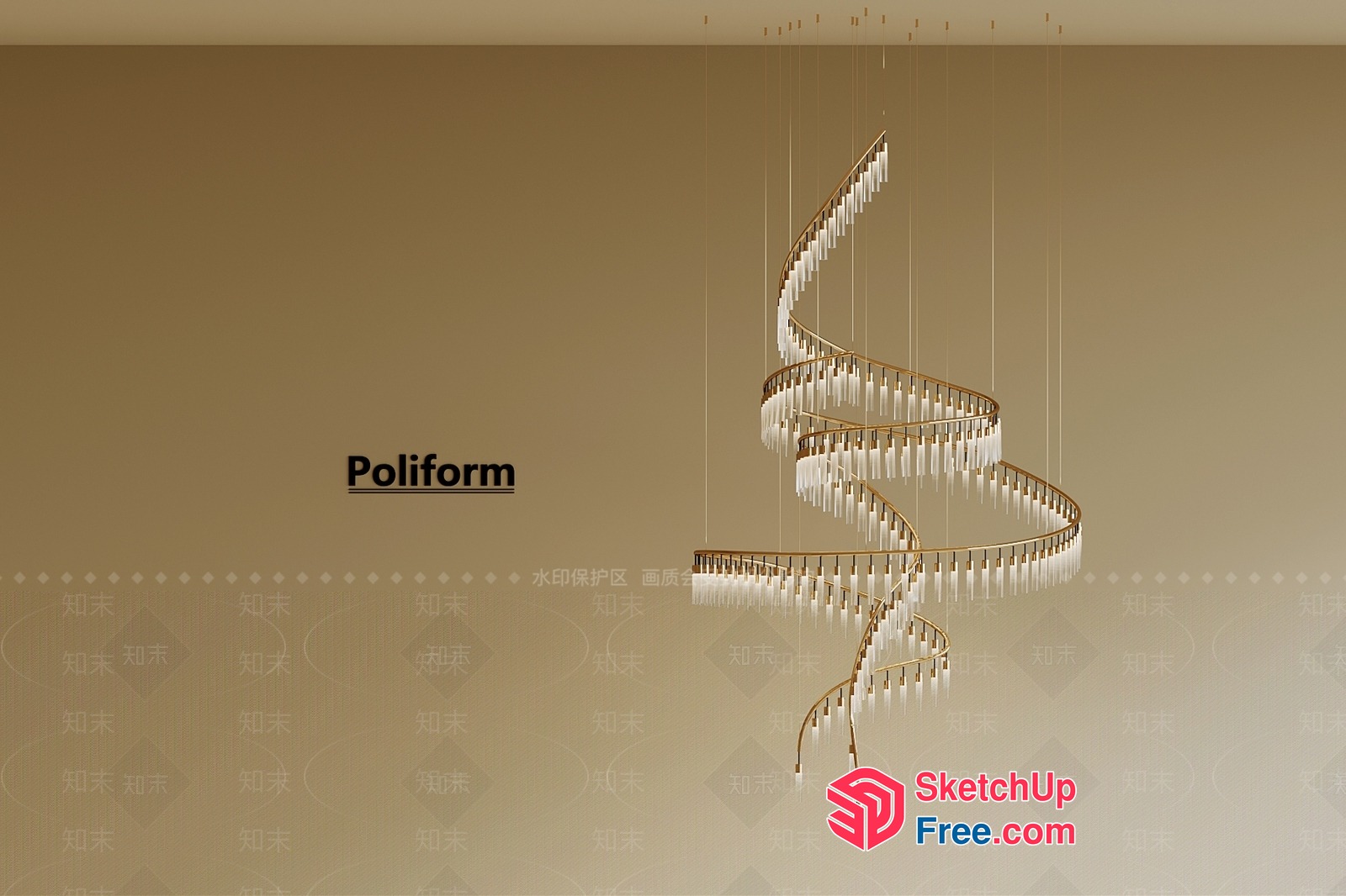 Elegant Spiral Staircase Chandelier 3D SketchUp File