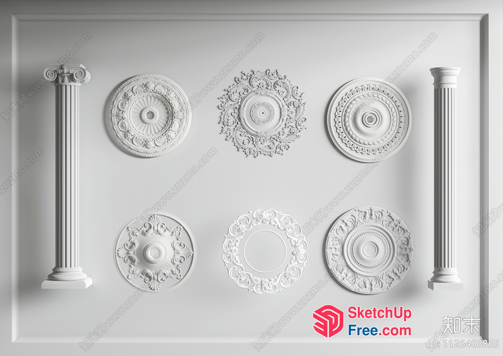 Classic White Ornate Pillars And Ceiling Decorations 3D SketchUp File