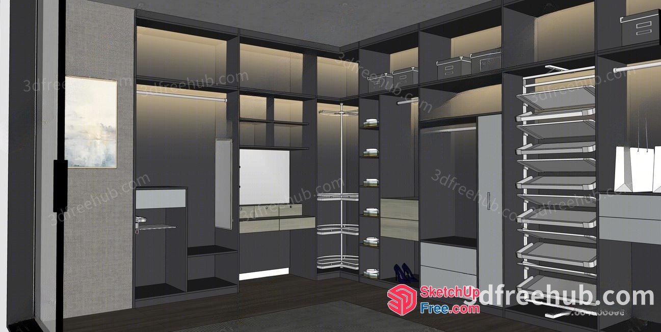 Modern Grey And White Wardrobe And Storage Room 3D SketchUp File