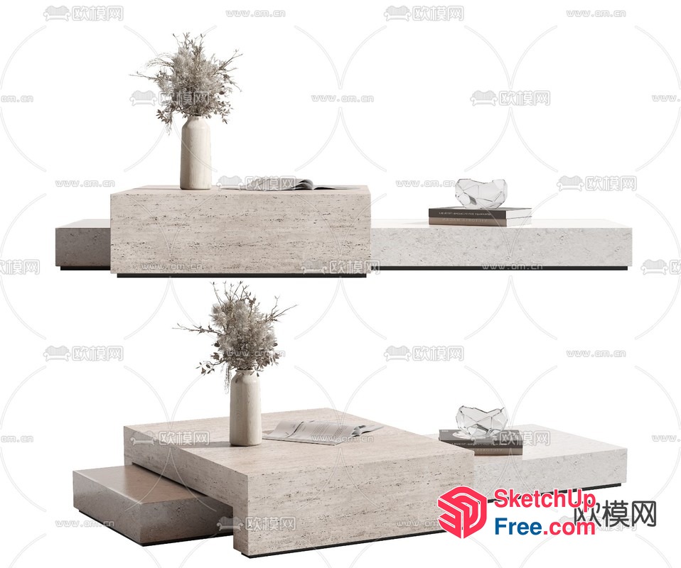 Elegant Modern Minimalist Coffee Table Set 3D SketchUp File
