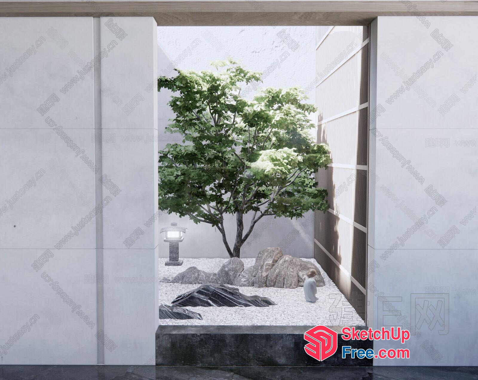 Serene Zen Garden With Tree And Rocks 3D SketchUp File