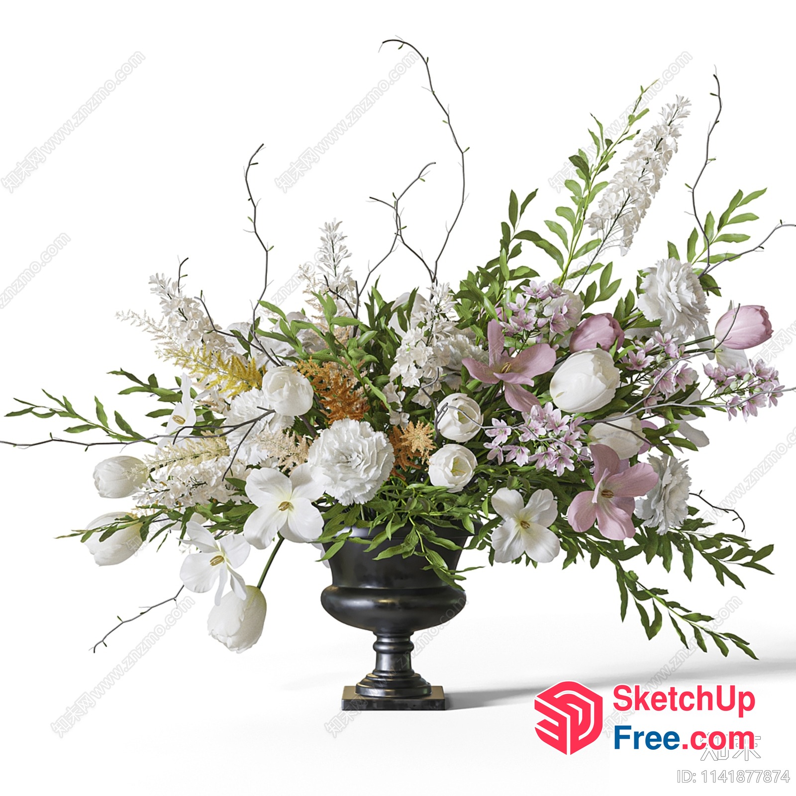 Elegant And Luxurious Floral Arrangement In A Black Vase 3D SketchUp File