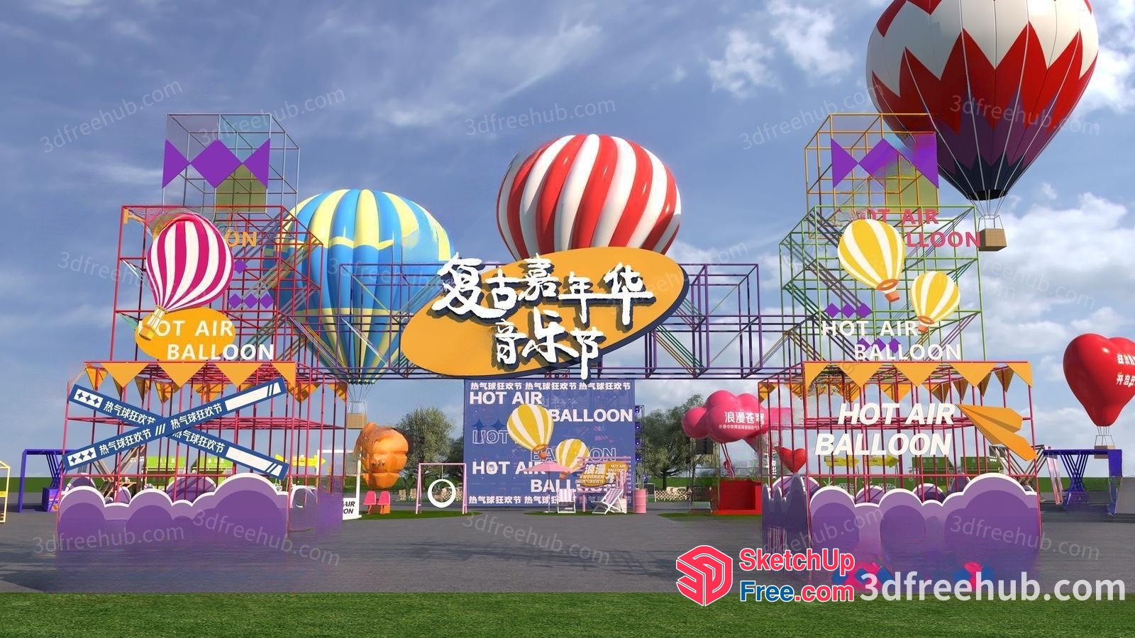 Hot Air Balloon Festival Scene 3D SketchUp File