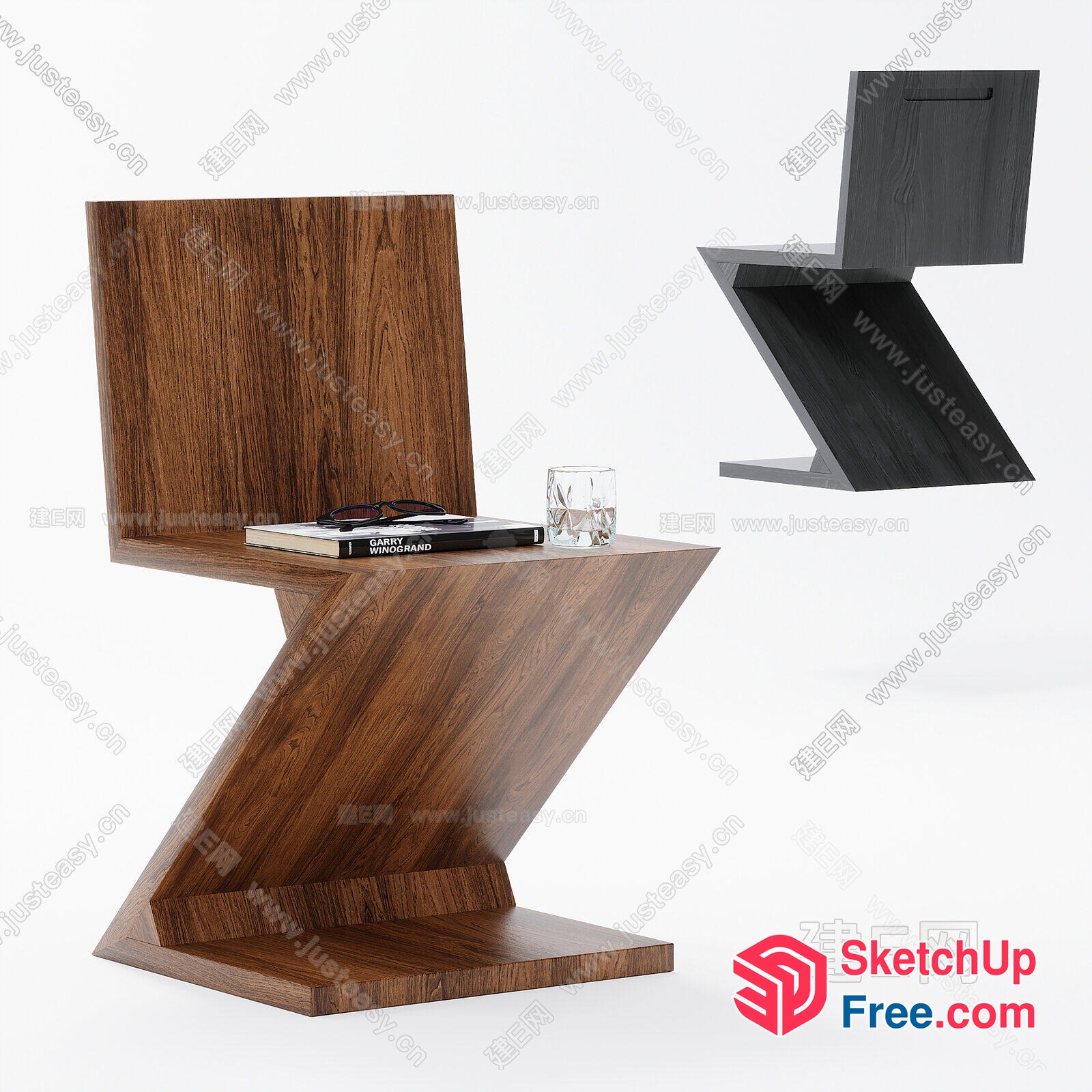 Modern Minimalist Wooden Desk Chair 3D SketchUp File