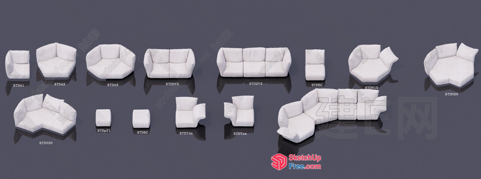 Modern White Sofa Collection 3D SketchUp File