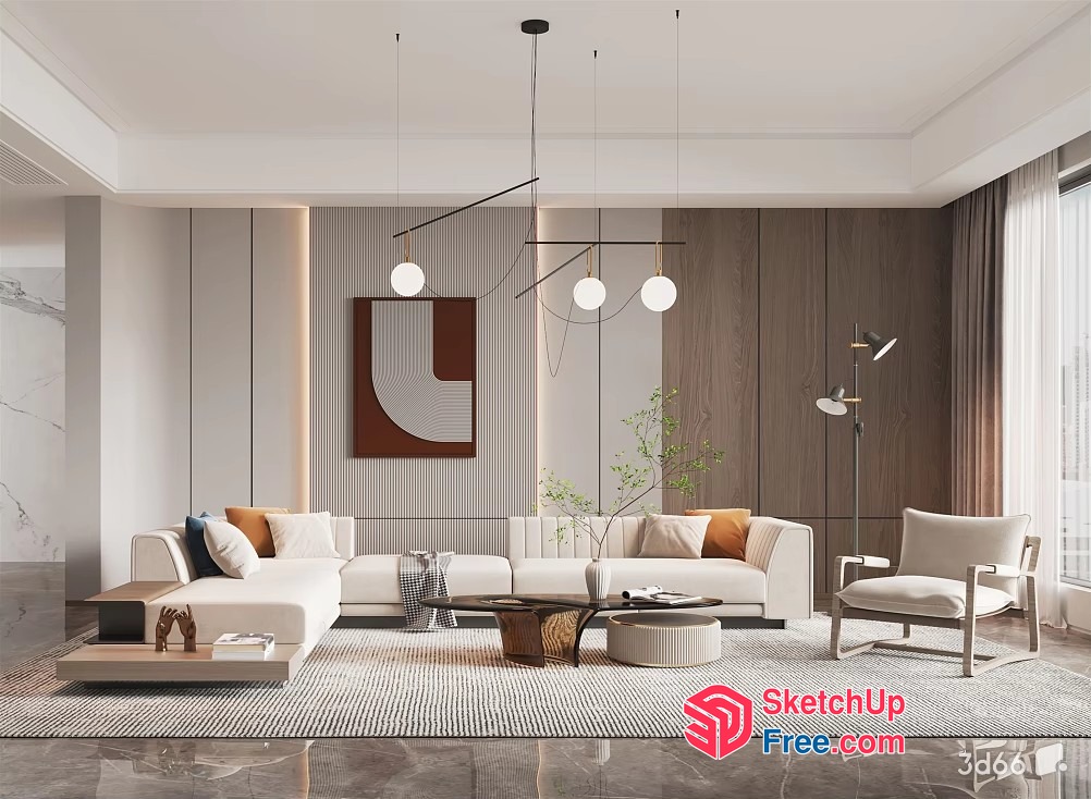 Modern Minimalist Living Room Decor 3D SketchUp File