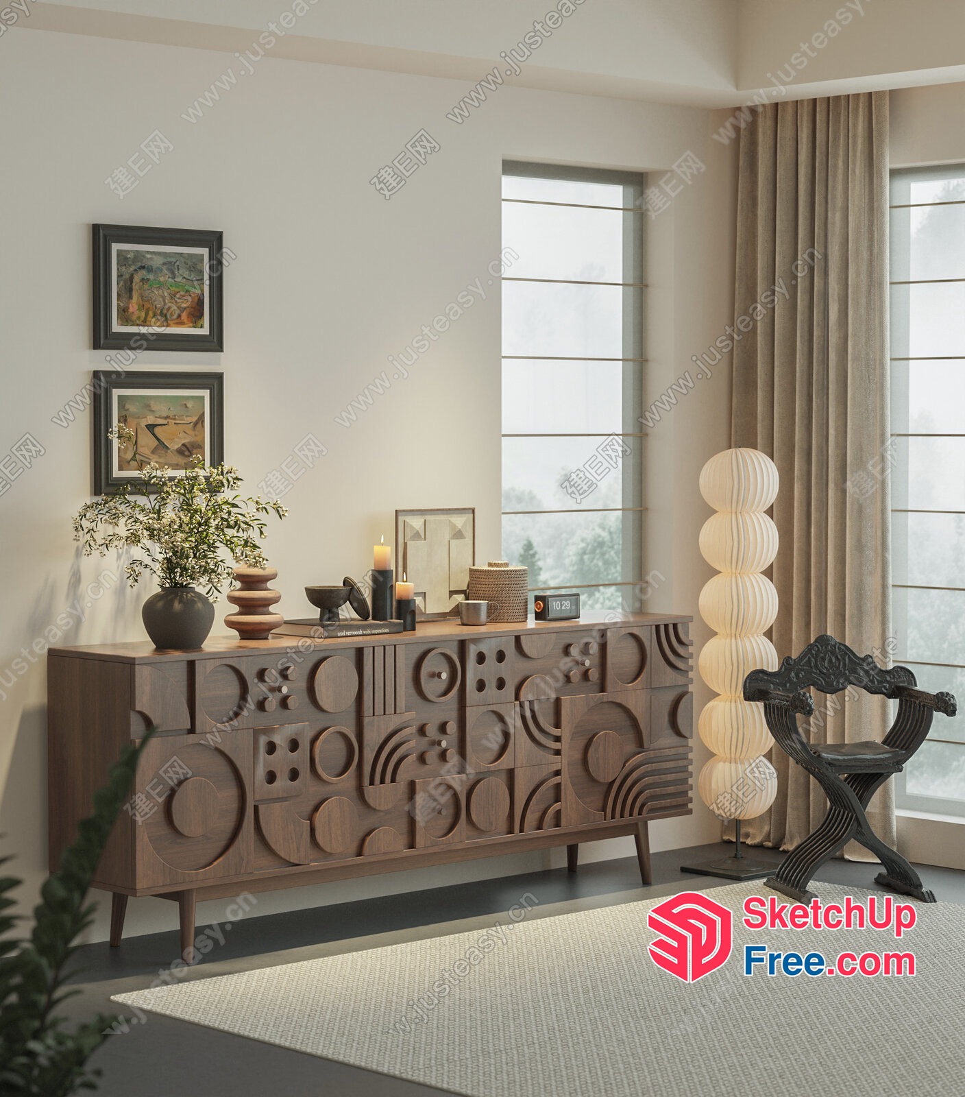 Modern Asian-Inspired Living Room Furniture 3D SketchUp File