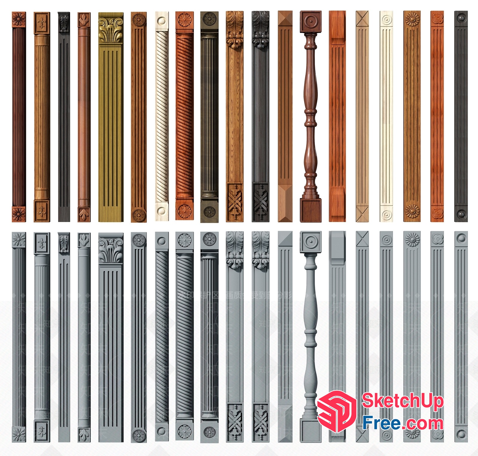 Ornate Pillars And Railings 3D SketchUp File