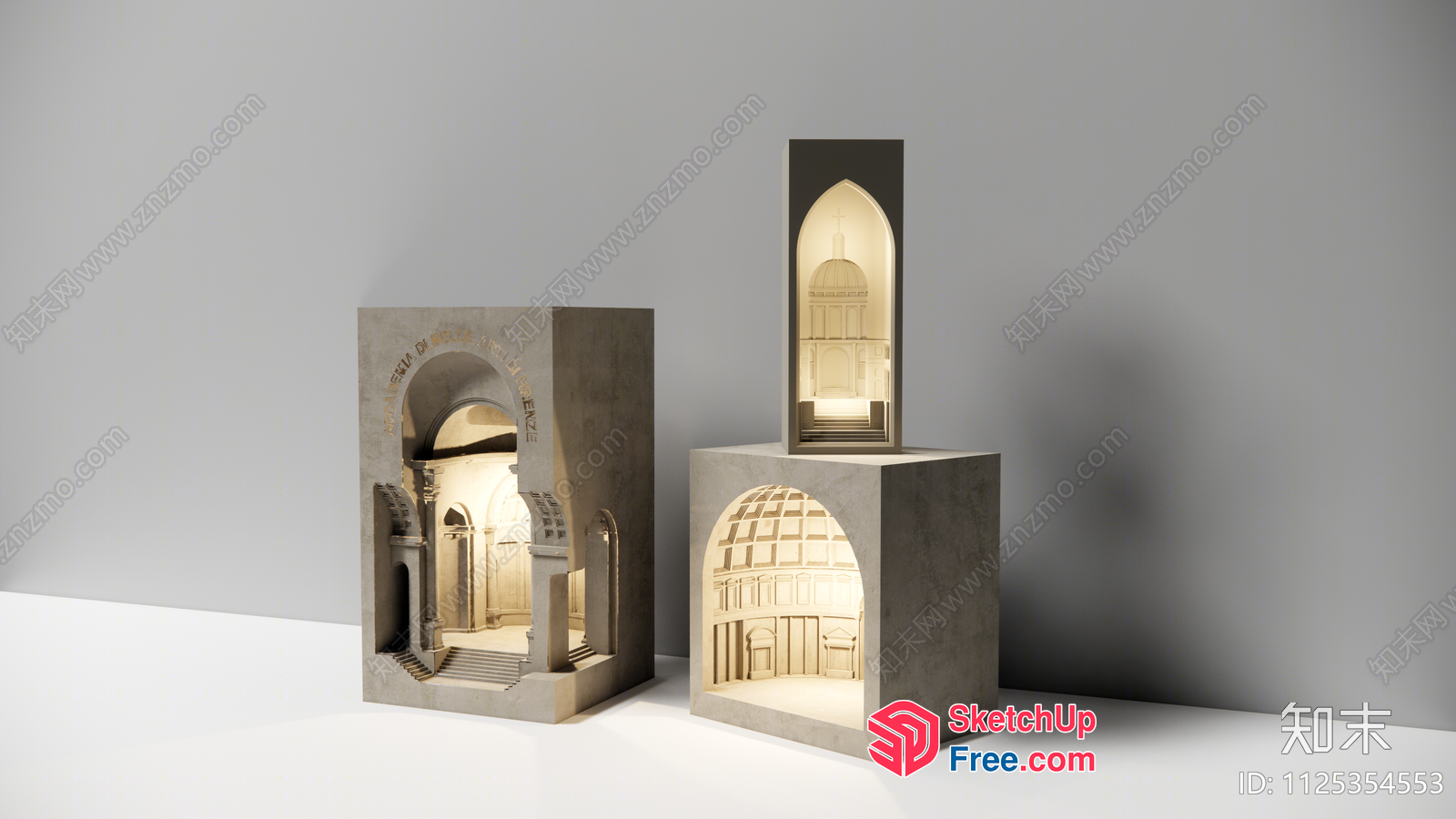 Architectural Models Of Buildings With Arches And Stairs 3D SketchUp File