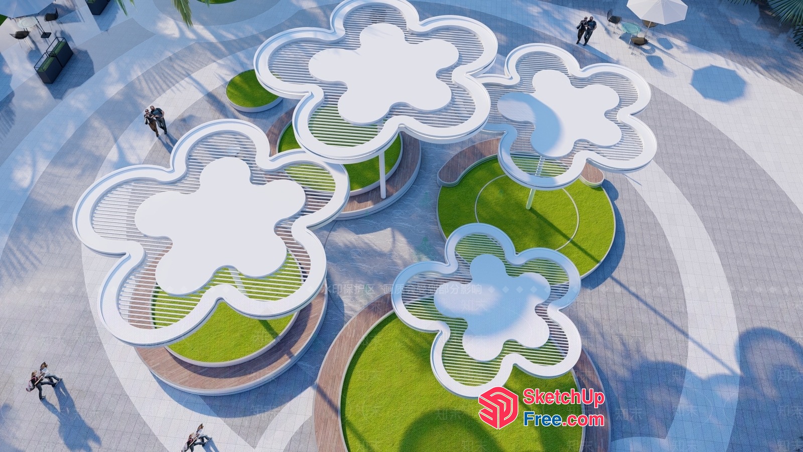 Modern Outdoor Seating Area With Unique Cloud-Shaped Benches 3D SketchUp File