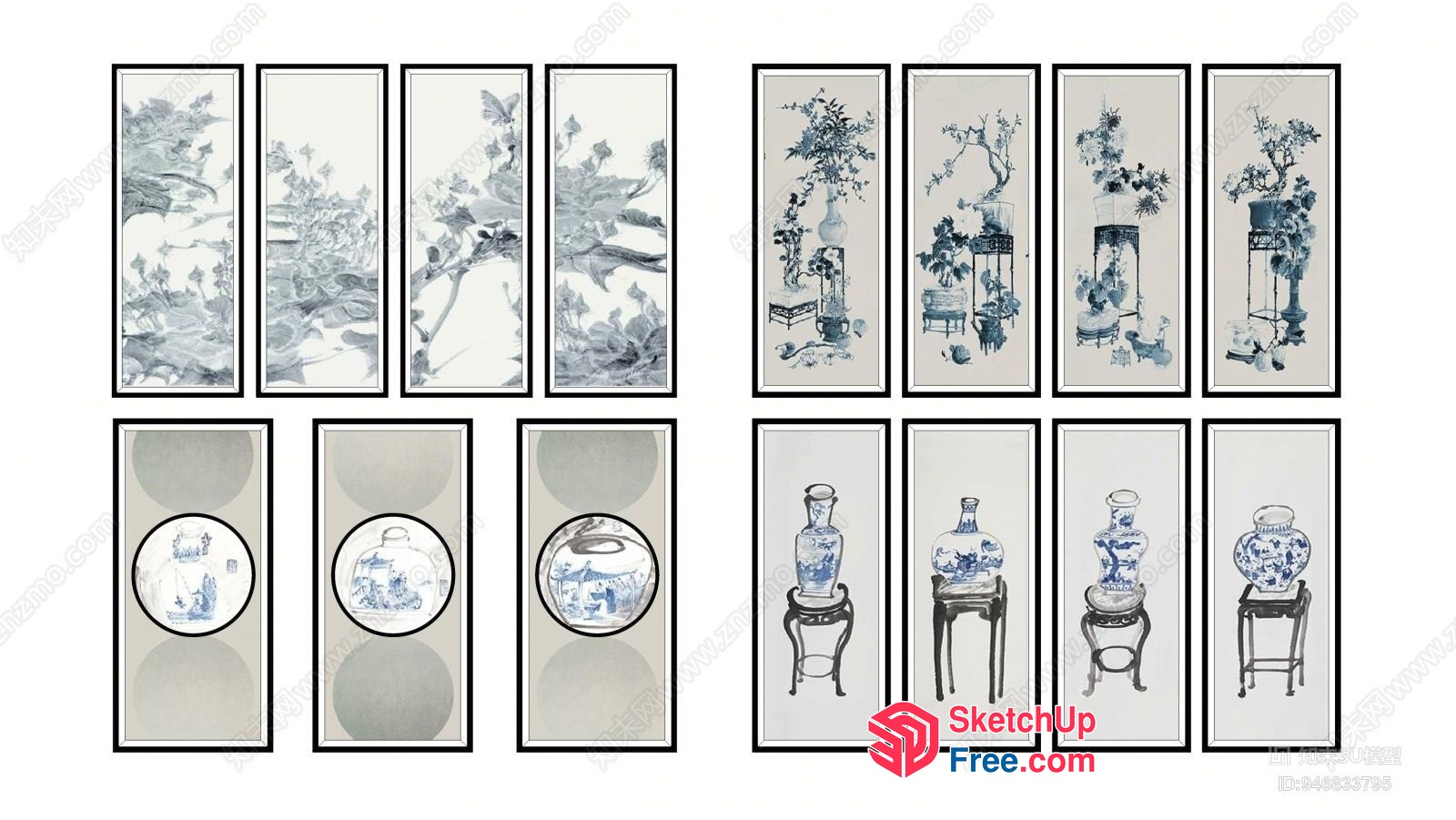 Asian-Inspired Decorative Artwork Collection 3D SketchUp File