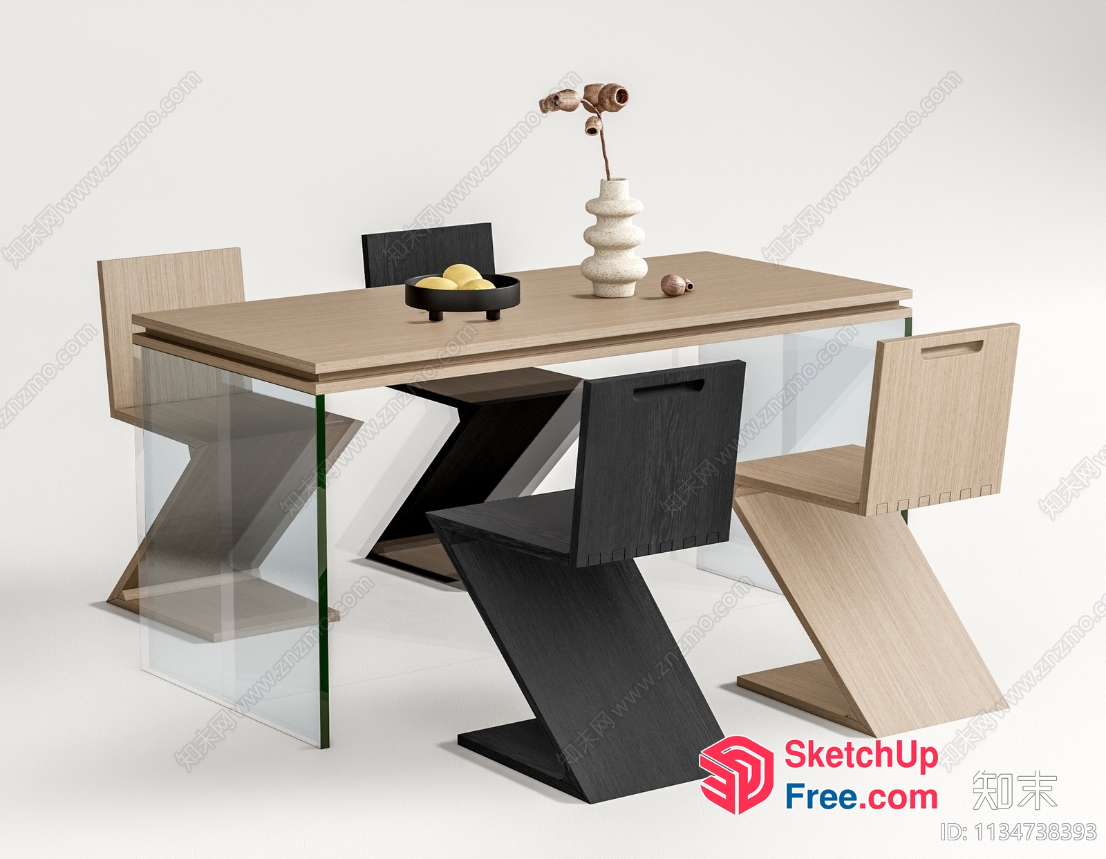 Modern Dining Table With Clear Glass Legs 3D SketchUp File