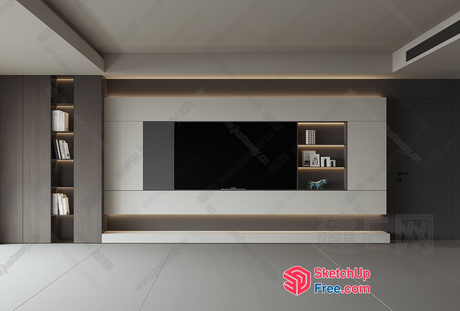 Modern Minimalist Living Room Interior With Sleek Entertainment Unit 3D SketchUp File