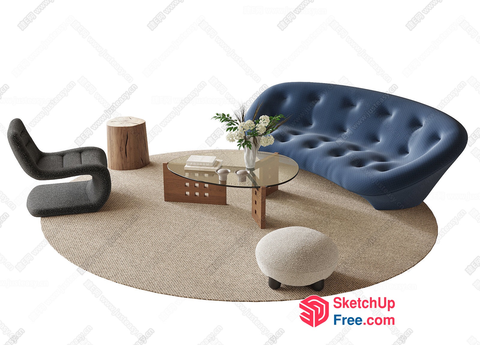 Modern Minimalist Living Room With Curved Furniture 3D SketchUp File