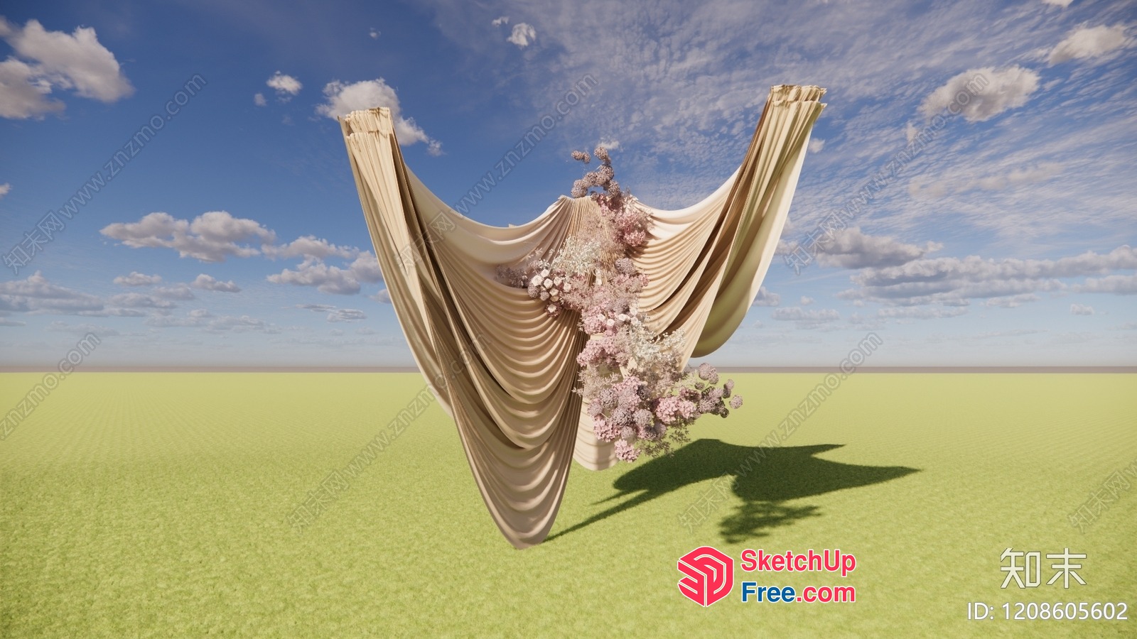 Elegant Fabric Drapes And Floral Arrangements In A Serene Sky Setting 3D SketchUp File