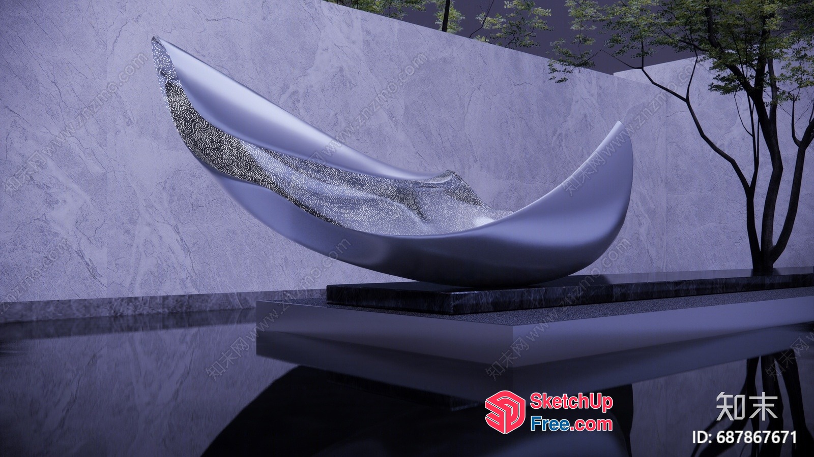 Sleek Modern Sculpture On A Marble Base 3D SketchUp File