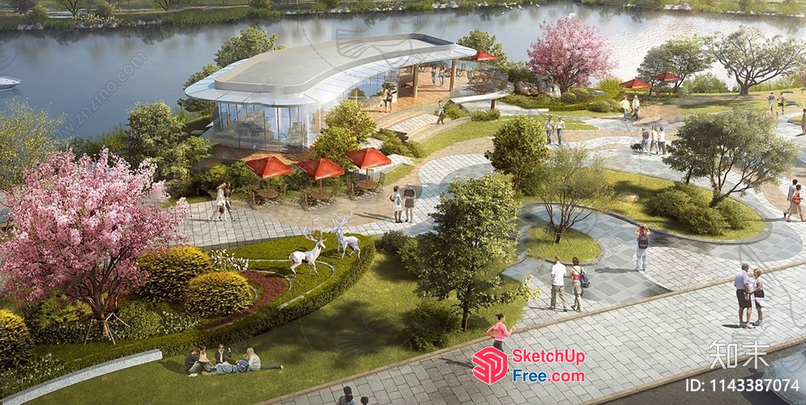 Outdoor Park Area With A Modern Building 3D SketchUp File