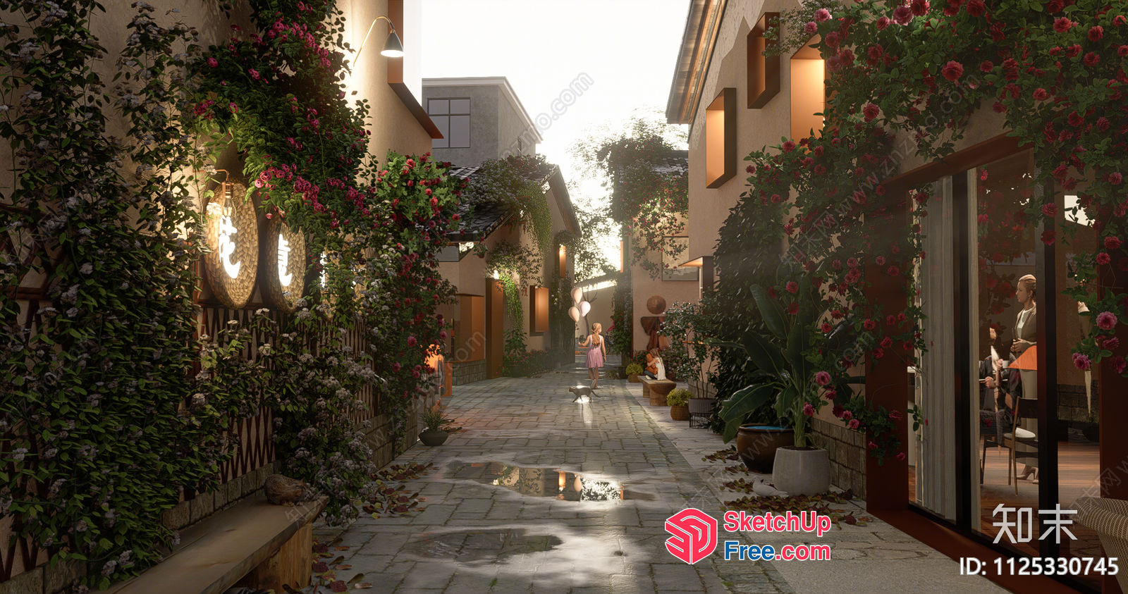 Serene Alleyway With Vibrant Floral Accents 3D SketchUp File