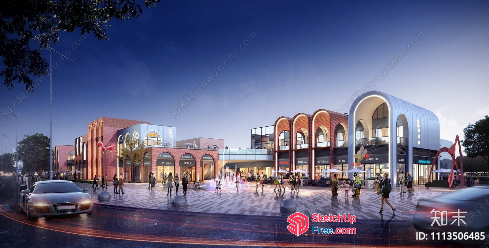 Modern Commercial Street With A Mix Of Architectural Styles 3D SketchUp File