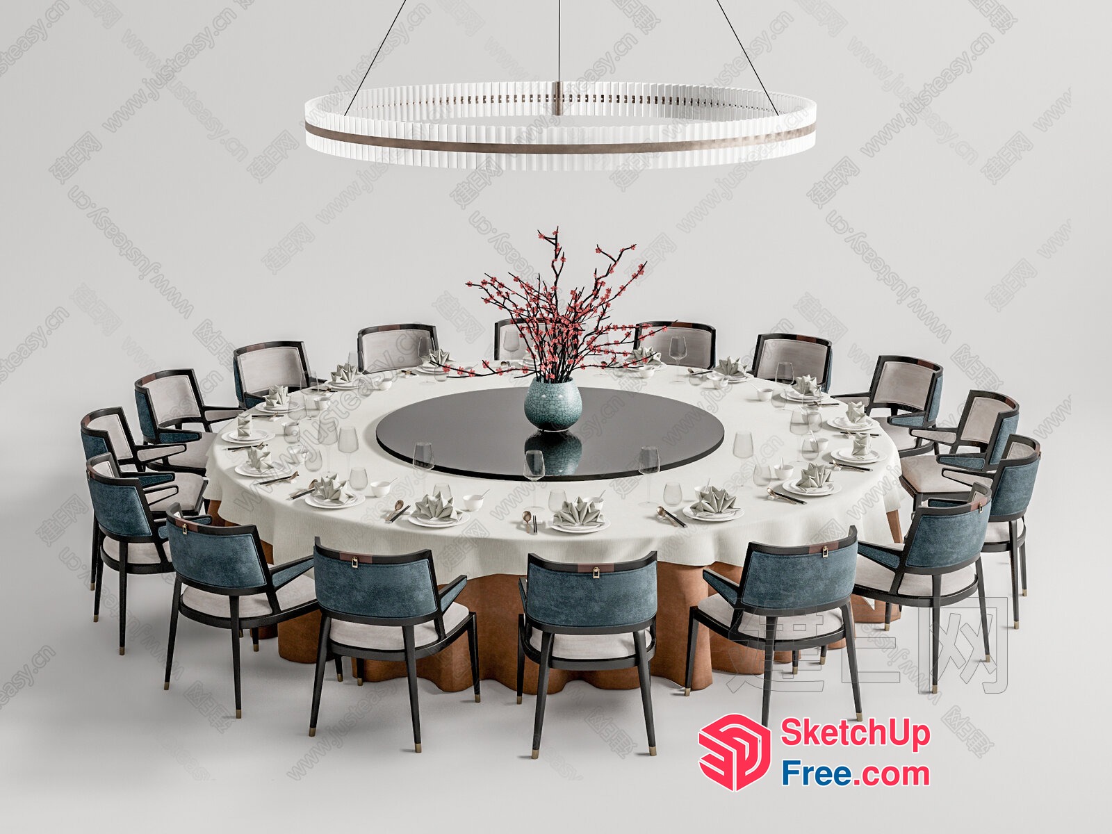 Elegant Dining Room With Round Table And Chandelier 3D SketchUp File