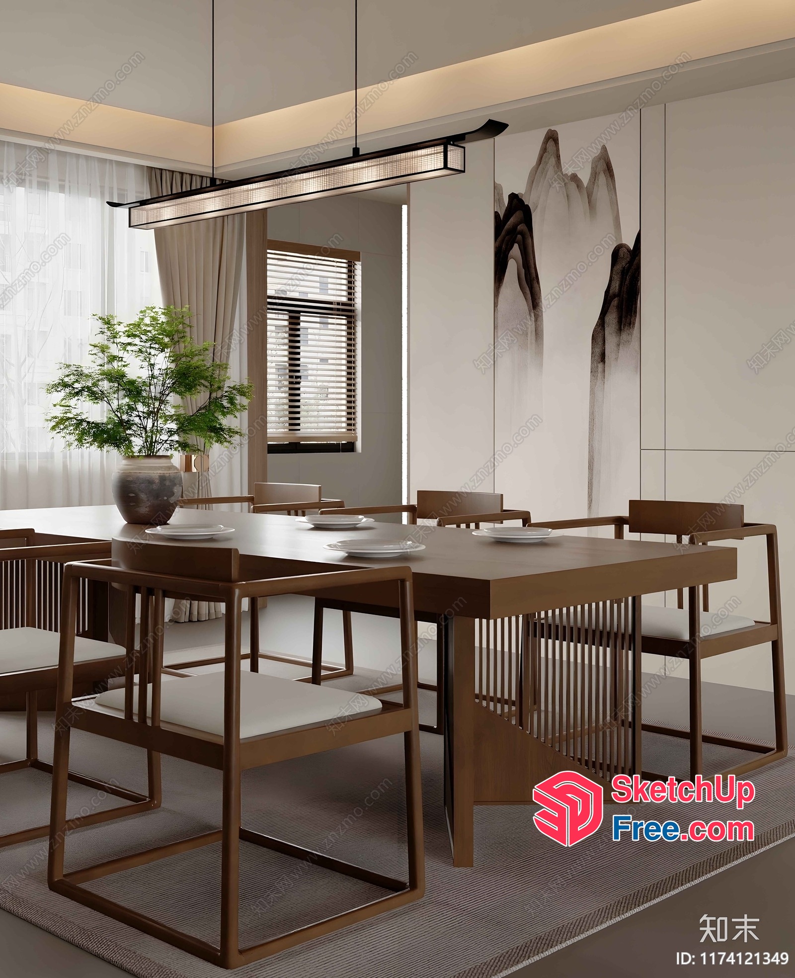 Modern Minimalist Dining Room With Sleek Wooden Furniture 3D SketchUp File