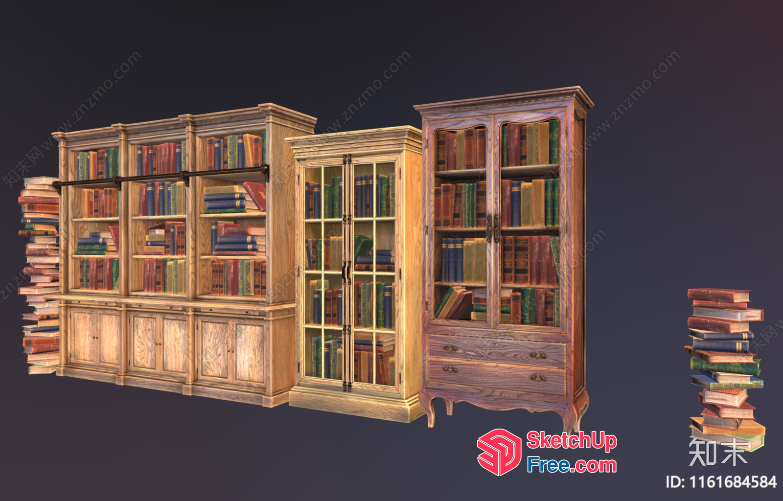 Antique Wooden Bookcase And Cabinet Collection 3D SketchUp File