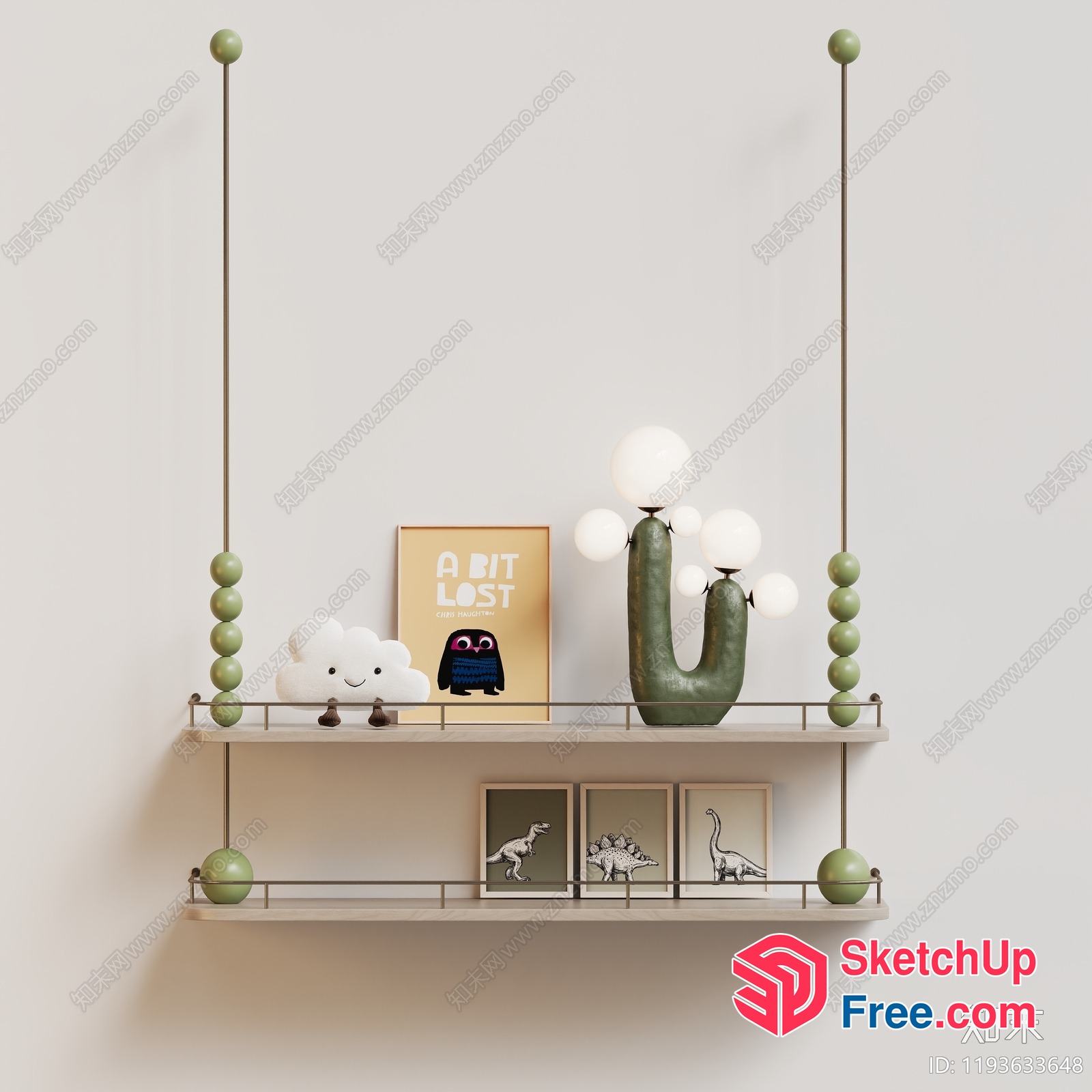 Minimalist Decorative Shelf With Hanging Lights And Unique Artifacts 3D SketchUp File