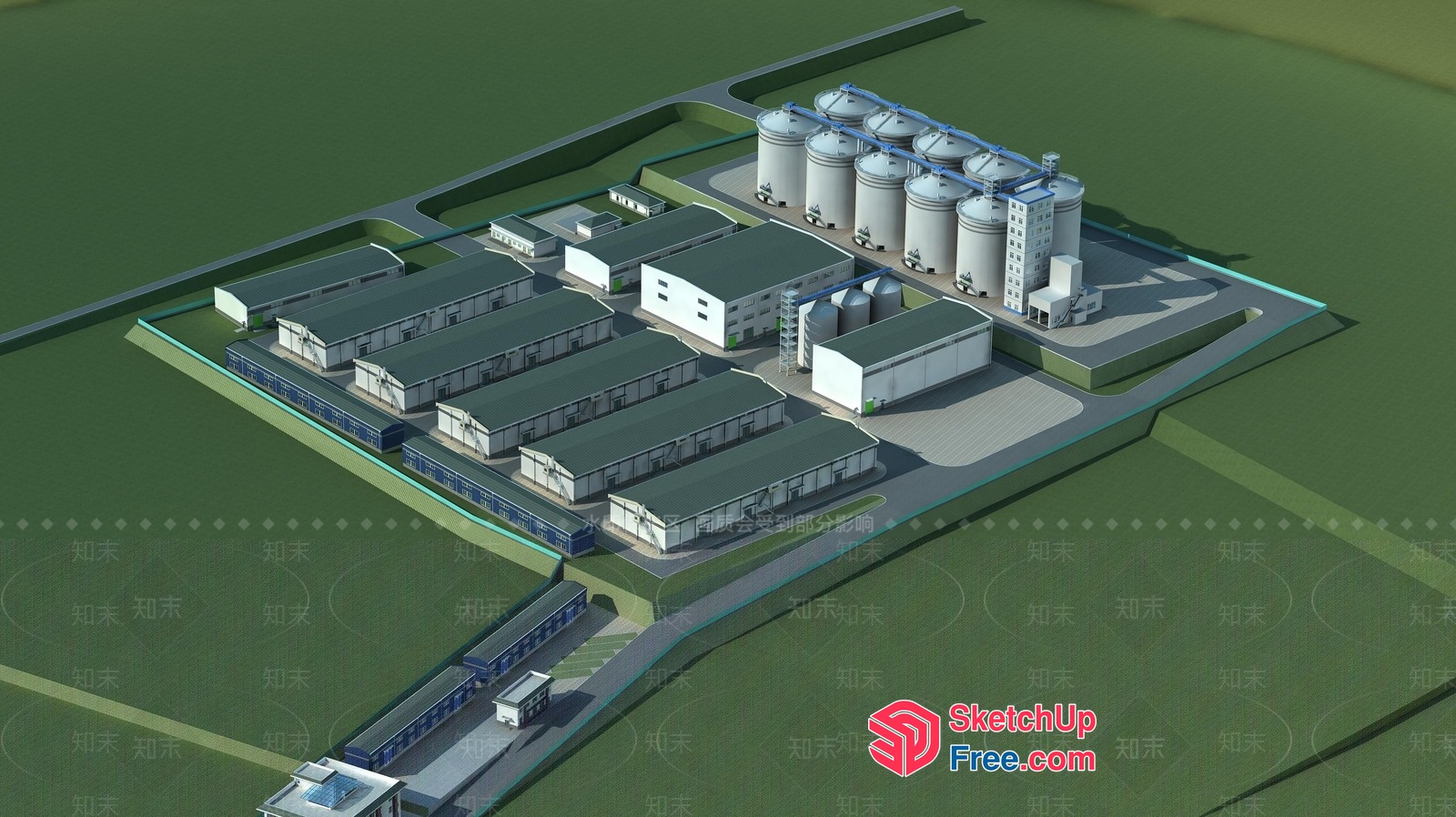 Industrial Park With Storage Tanks And Buildings 3D SketchUp File